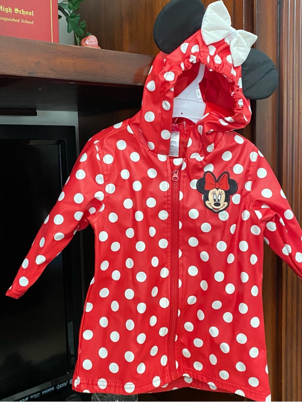 Disney Jr Minnie Mouse Red Polka Dot Hooded Raincoat sz2T Disneyland DisneyWorld